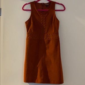 Camel suede tank dress with metal punch detail